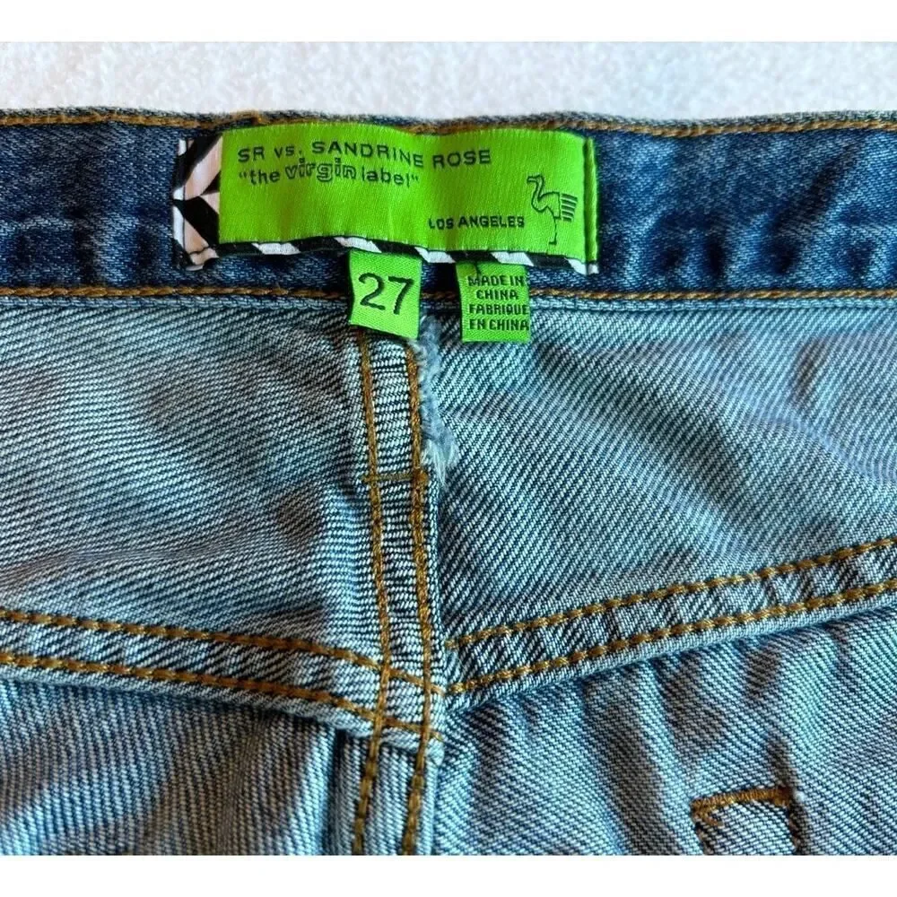 NWOT SR vs SANDRINE ROSE Cut-Off Denim Jeans Baggy Long Shorts Distressed Ripped